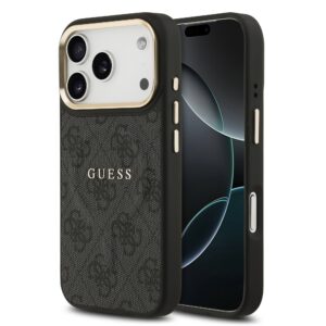Guess PU Leather 4G Gold Frame MagSafe Zadní Kryt pro iPhone 17 Pro Black