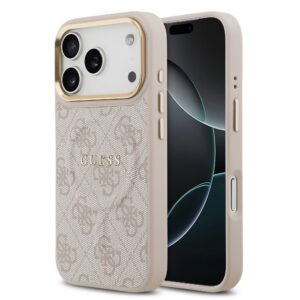 Guess PU Leather 4G Gold Frame MagSafe Zadní Kryt pro iPhone 17 Pro Pink