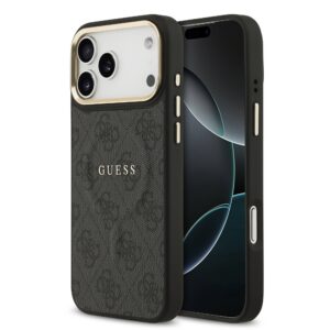 Guess PU Leather 4G Gold Frame MagSafe Zadní Kryt pro iPhone 17 Pro Max Black