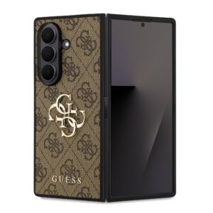 Guess PU 4G Metal Logo Zadní Kryt pro Samsung Galaxy Z Fold 7 Brown