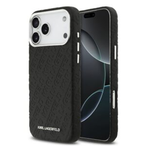 Karl Lagerfeld Grained PU Repeated Logo MagSafe Zadní Kryt pro iPhone 17 Pro Max Black