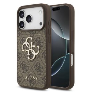 Guess PU 4G Metal Logo Zadní Kryt pro iPhone 17 Pro Brown