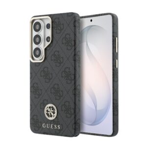 Guess PU Leather 4G Strass Logo Gold Frame Magnetic Zadní Kryt pro Samsung Galaxy S26 Ultra Black