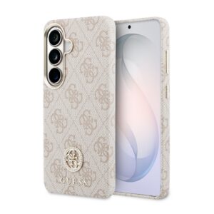 Guess PU Leather 4G Strass Logo Gold Frame Magnetic Zadní Kryt pro Samsung Galaxy S26 Pink