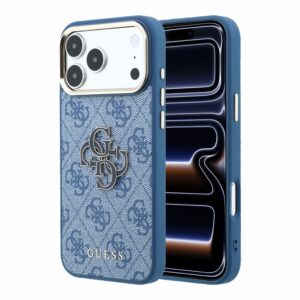 Guess PU 4G Resin Metal Logo Zadní Kryt pro iPhone 18 Pro Max Blue