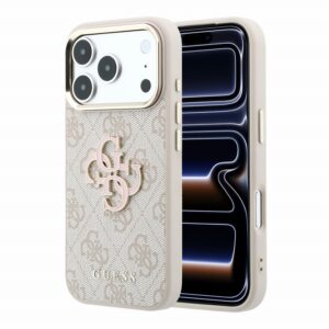 Guess PU 4G Resin Metal Logo Zadní Kryt pro iPhone 18 Pro Pink
