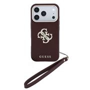 Guess PU Smooth Semi Wrap Strass 4G Logo Strap Zadní Kryt pro iPhone 18 Pro Burgundy