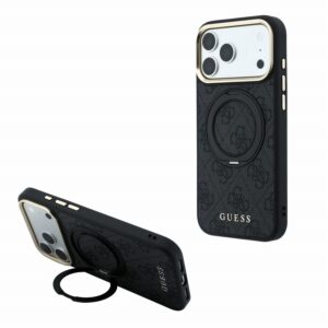 Guess PU 4G Ring Stand MagSafe Zadní Kryt pro iPhone 18 Pro Black