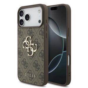 Guess PU 4G Metal Logo Zadní Kryt pro iPhone 18 Pro Max Brown
