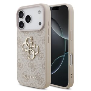 Guess PU 4G Metal Logo Zadní Kryt pro iPhone 18 Pro Pink