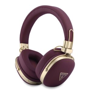Guess PU Grained Triangle Gold Metal Logo ENC Bezdrátová Sluchátka Burgundy