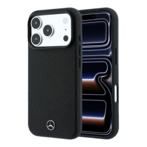 Mercedes PU Leather Wood Semi Wrap MagSafe Zadní Kryt pro iPhone 18 Pro Black