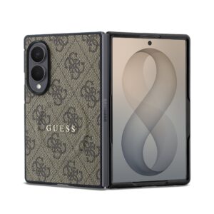 Guess PU Leather 4G Magnetic Zadní Kryt pro Samsung Galaxy Z Fold 8 Brown