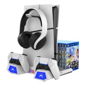 iPega P5S023 Multifunkční Nabíjecí RGB Stojan s Chlazením pro PS5/PS5 Slim/PS5 Pro White (Pošk. Balení)